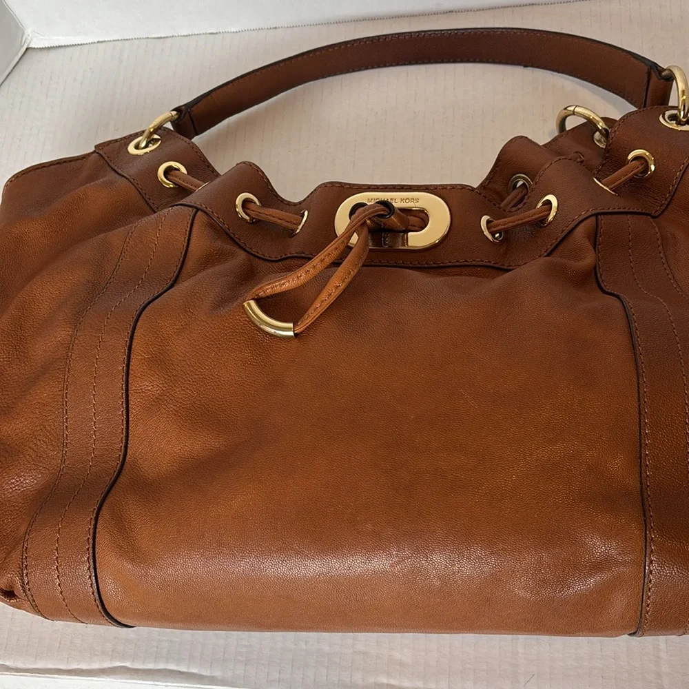 Michael Kors Large Brown Leather Shoulder Bag Gold Hardware